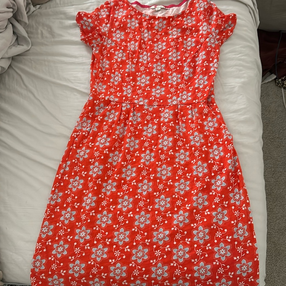 Boden Phoebe Cotton Dress with Pockets Blood Orange Floral Print 6 Petite